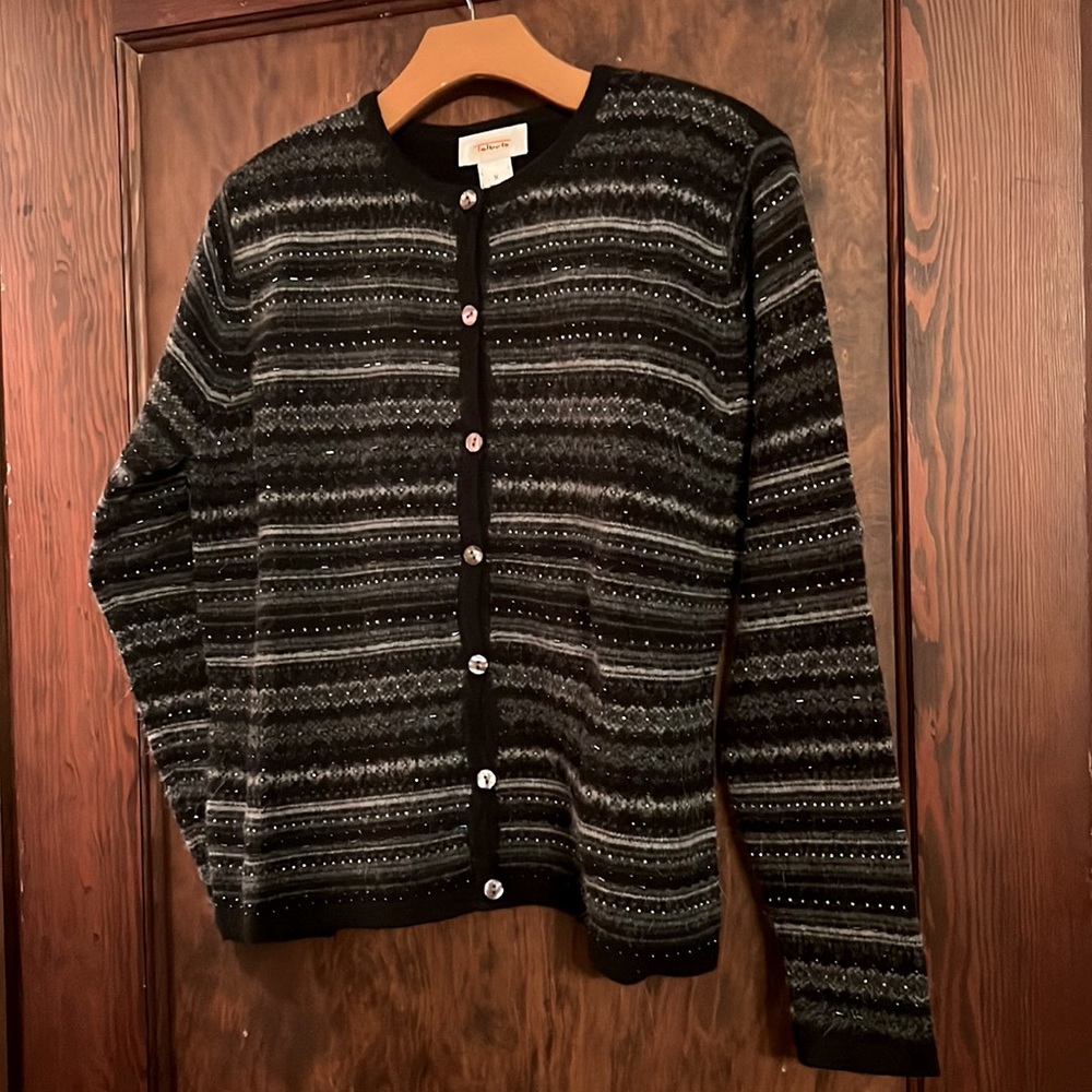 Black and gray beaded cardigan sweater